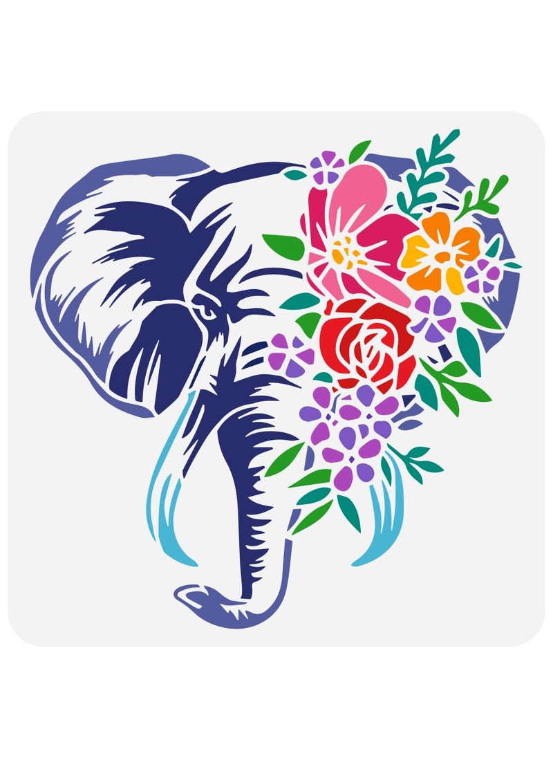 FINGERINSPIRE FINGERINSPIRE Floral Elephant Painting Stencil 11.8x11.8 inch Plastic Elephant Pattern Stencil Reusable Animal Theme Template for Painting on Wood, Floor, Wall, Tile, Canvas, Fabric and Furniture  - Image 1