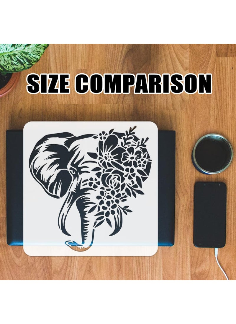 FINGERINSPIRE FINGERINSPIRE Floral Elephant Painting Stencil 11.8x11.8 inch Plastic Elephant Pattern Stencil Reusable Animal Theme Template for Painting on Wood, Floor, Wall, Tile, Canvas, Fabric and Furniture  - Image 3