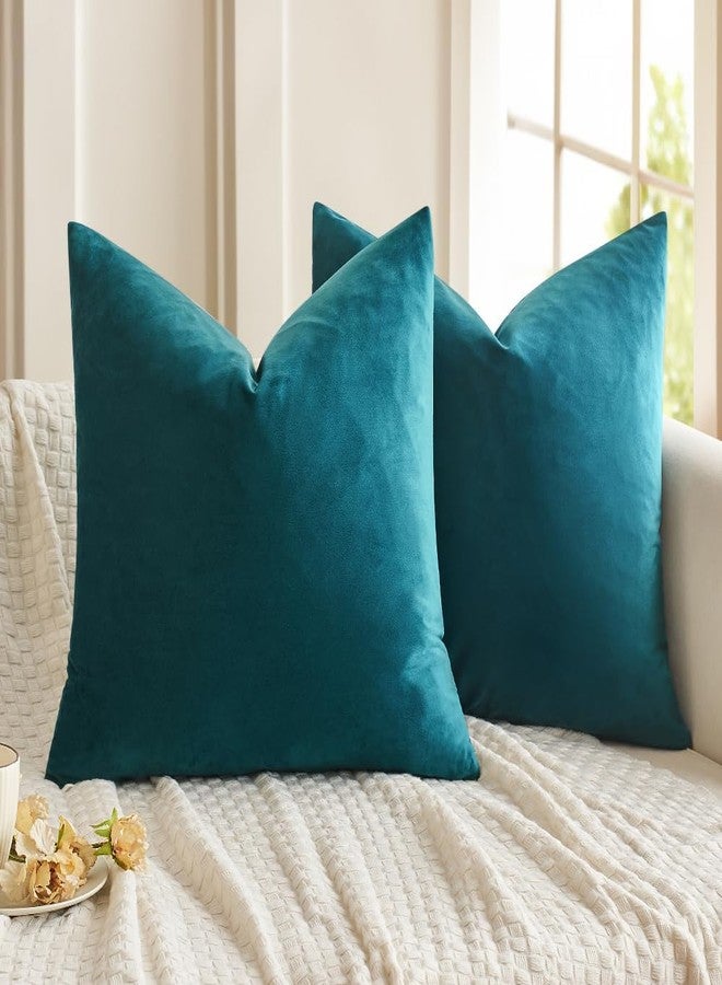 MIULEE Velvet Throw Pillow Covers 18x18 Inch, Pack of 2 - Teal, Super Soft Decorative Square Cushion Cases Modern Luxury Home Decor for Sofa, Couch, Bed, Chair - Image 1