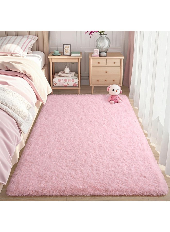 Keeko Fluffy Pink Area Rugs for Bedroom Girls Room, 4x5.3 Cute Shag Kids Room Rugs Nursery Living Room Indoor Fuzzy Bedside Rug Ultra Soft Furry Carpet for Bedroom Teen Baby Dorm Decor - Image 2