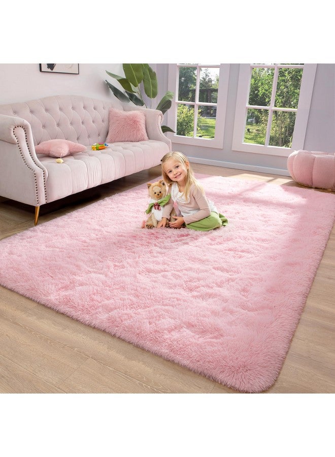 Keeko Fluffy Pink Area Rugs for Bedroom Girls Room, 4x5.3 Cute Shag Kids Room Rugs Nursery Living Room Indoor Fuzzy Bedside Rug Ultra Soft Furry Carpet for Bedroom Teen Baby Dorm Decor - Image 1