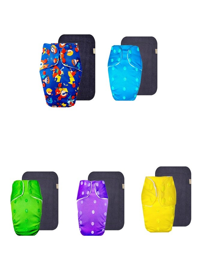 Dumbledo Premium Cloth Diaper with Black Insert (Pack of 5) | Hypoallergenic | 6-Layer Absorbent Pad | Adjustable Snaps | All-Day Wear | 3 Months - 3 Years | Unisex Baby - Image 1