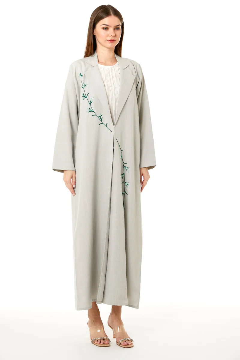 Moistreet Embroidered Open Front Abaya