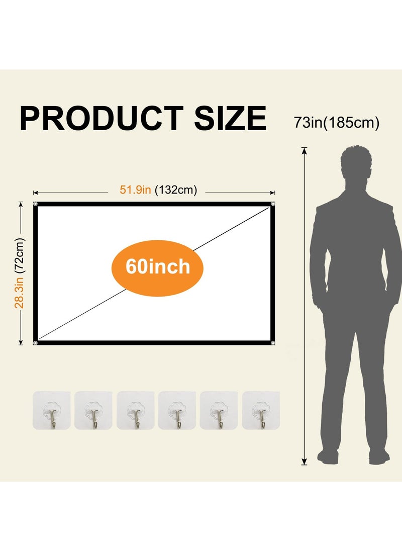 Generic 60inch Projector Screen,16:9 4K ,with Hooks,Portable, Projection Screens, Movie Screen ,Double Sided ,Washable, Foldable ,for Home Theater , Office, Outdoor Movies,Camp Party  - Image 2
