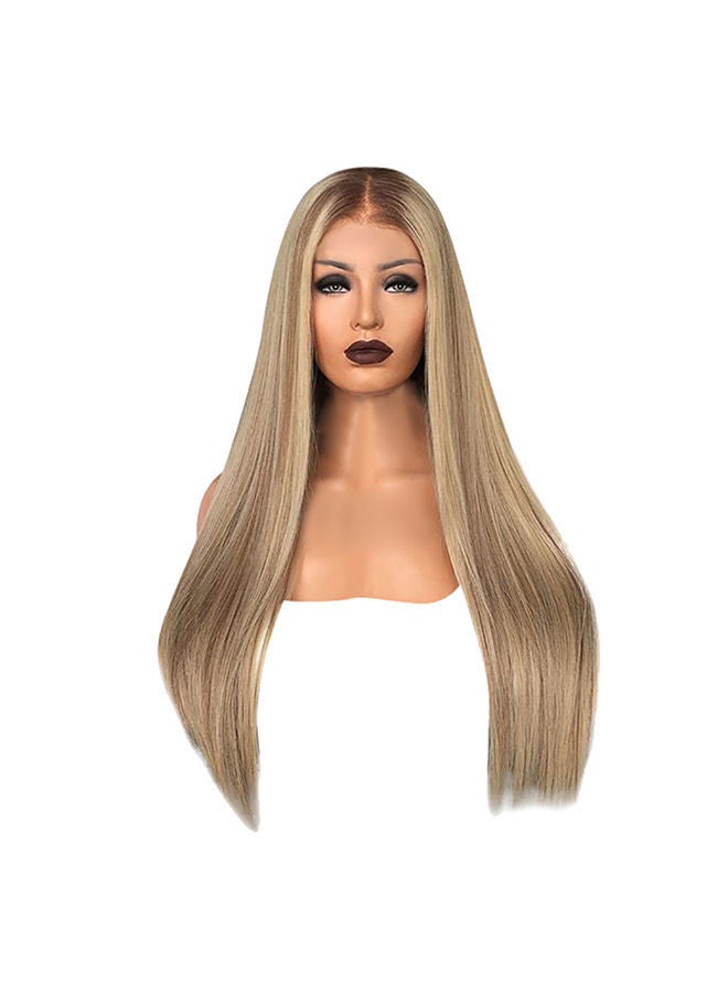 NIBEMINENT Adjustable Fashion lady fluffy Synthetic Long Straight Wig Gradient Blonde 25x18x3cm - Image 1