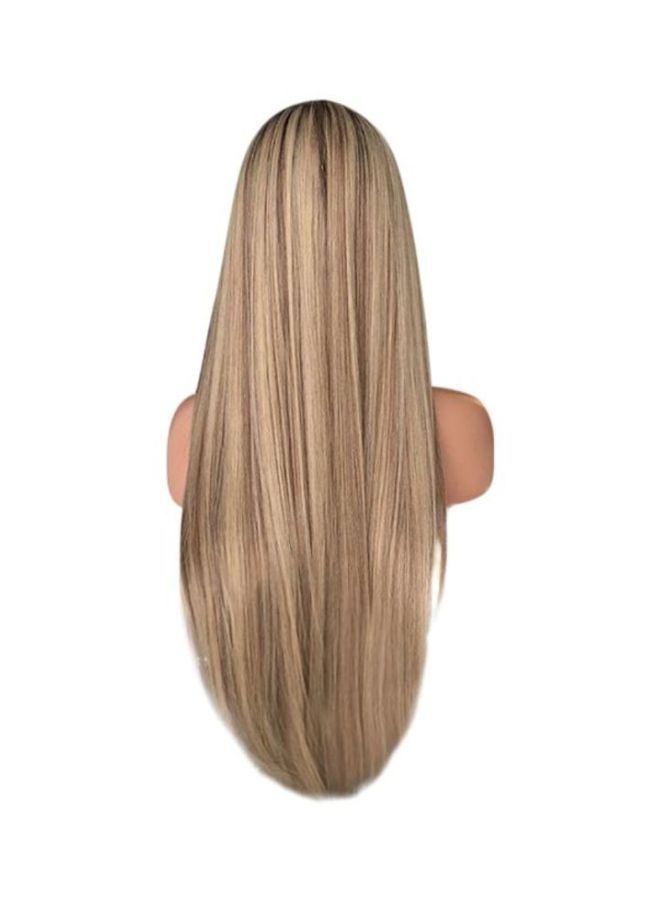 NIBEMINENT Adjustable Fashion lady fluffy Synthetic Long Straight Wig Gradient Blonde 25x18x3cm - Image 2