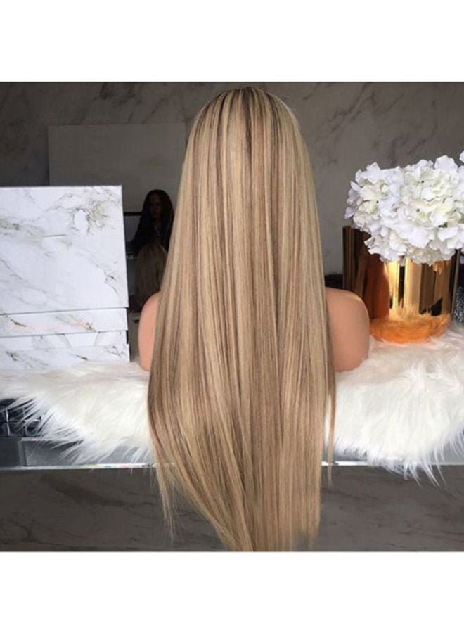 NIBEMINENT Adjustable Fashion lady fluffy Synthetic Long Straight Wig Gradient Blonde 25x18x3cm - Image 3