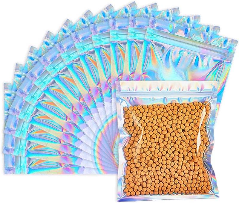 Cherodada 8x10 inch 100 Pcs Smell Proof Bags Resealable Holographic Bag Cute Lip Gloss Bags Packaging Products Food Safe Storage Bags