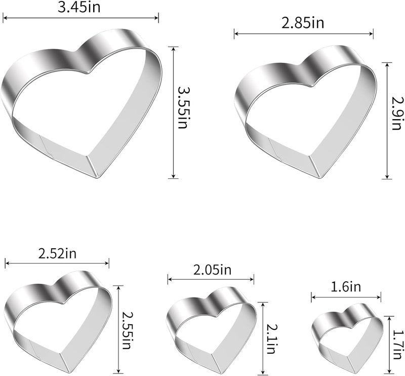 ALL-TOP Heart-Shaped Biscuit Cutter Set - 5 Size Cookie Cutter for Valentine's Day Baking, Dessert Decoration& More - Image 2