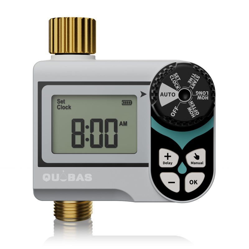 QUOBAS Sprinkler Timer, Programmable Hose Timers with Brass Inlet & Outlet, Water Timer for Garden Hose with Rain Delay/Automatic/Manual Watering System, Digital Drip Irrigation Timers for Yard, Lawn - Image 1
