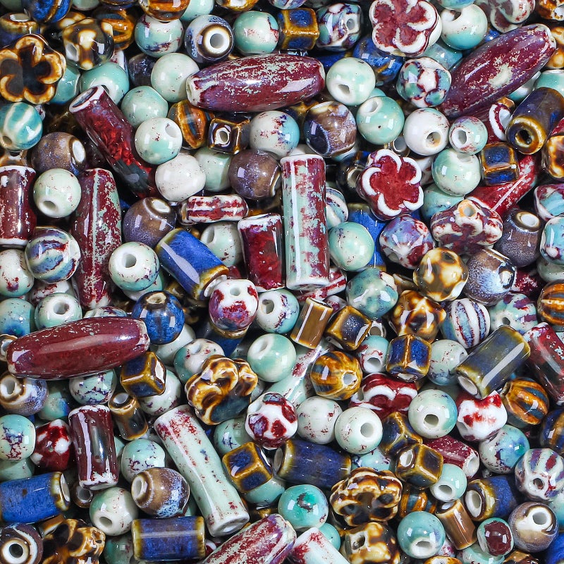 Clearain Mixed Unique Beads for Jewelry Making, Bulk Assorted Ceramic Large Hole Porcelain Beads for Crafts, Bracelets Necklace Earrings (Mixed 0.8 lb) - Image 1