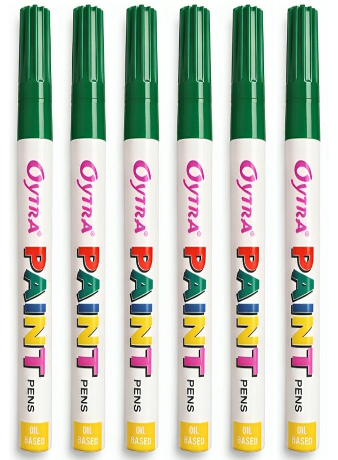 Oytra Paint Permanent Marker Pen Set of 6 Waterproof Oil Based Individual Markers Pens Combo for Wood Ceramics Steel Glass Tyre Blackboards for Artists For Gifting Stationery (Green) - Image 1