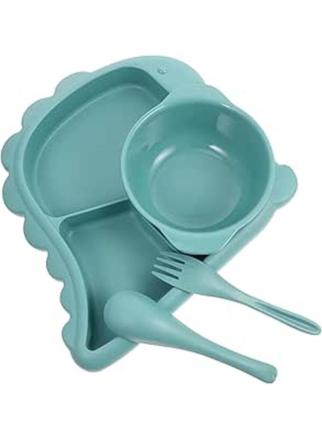 1 Set Dinosaur Kids Plate Bowl Fork Spoon Easy Clean Durable Tableware - Image 1