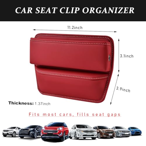 Kewucn Car Seat Gap Organizer, Adjustable Leather Front Seat Gap Filler Storage Box, Multifunctional Auto Console Side Pocket Organizer for Phone Glasses Key Card, Car Accessories (Red) - Image 2