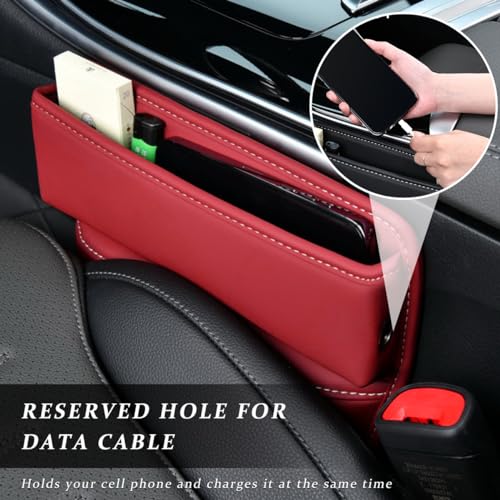 Kewucn Car Seat Gap Organizer, Adjustable Leather Front Seat Gap Filler Storage Box, Multifunctional Auto Console Side Pocket Organizer for Phone Glasses Key Card, Car Accessories (Red) - Image 4