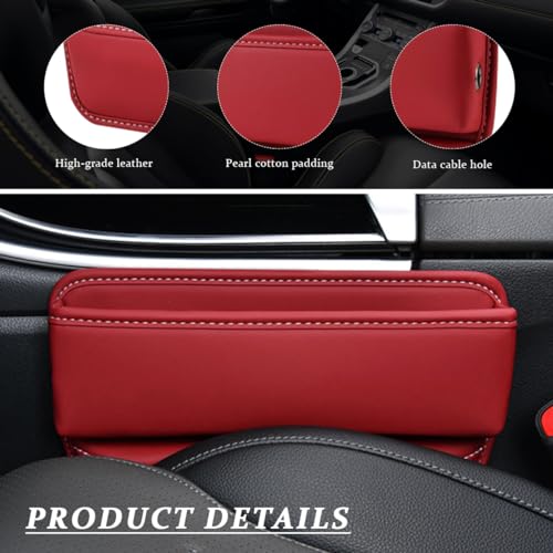 Kewucn Car Seat Gap Organizer, Adjustable Leather Front Seat Gap Filler Storage Box, Multifunctional Auto Console Side Pocket Organizer for Phone Glasses Key Card, Car Accessories (Red) - Image 3