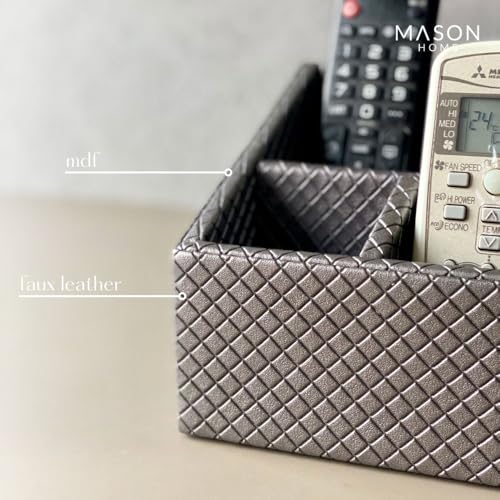 MASON HOME Vegan Leather & Mdf Braided Grey Remote Holder - 1pc - L 6.25" x B 5" x H 5" | Decorative Multifunctional Space Saving Organizer Stand | Rom - Table - Desk | AC TV Controller - Gadgets - Image 3