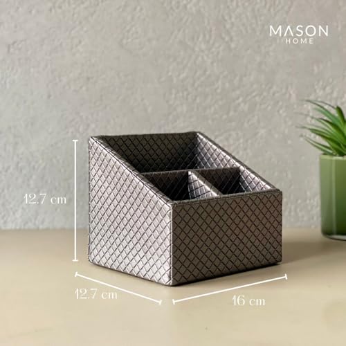 MASON HOME Vegan Leather & Mdf Braided Grey Remote Holder - 1pc - L 6.25" x B 5" x H 5" | Decorative Multifunctional Space Saving Organizer Stand | Rom - Table - Desk | AC TV Controller - Gadgets - Image 4