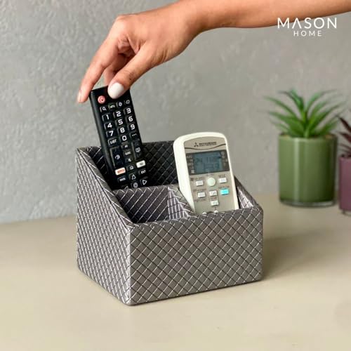 MASON HOME Vegan Leather & Mdf Braided Grey Remote Holder - 1pc - L 6.25" x B 5" x H 5" | Decorative Multifunctional Space Saving Organizer Stand | Rom - Table - Desk | AC TV Controller - Gadgets - Image 5