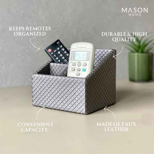 MASON HOME Vegan Leather & Mdf Braided Grey Remote Holder - 1pc - L 6.25" x B 5" x H 5" | Decorative Multifunctional Space Saving Organizer Stand | Rom - Table - Desk | AC TV Controller - Gadgets - Image 2