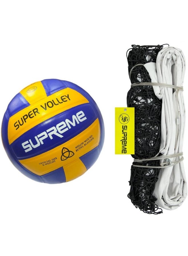 SUPREME Supreme Volleyball Combo (1 Volleyball Net Nylon 4 Side Tape With Iron Wire +1 Volleyball Leather Pasted Molded 18 P. ) Volleyball Kit  - Image 1
