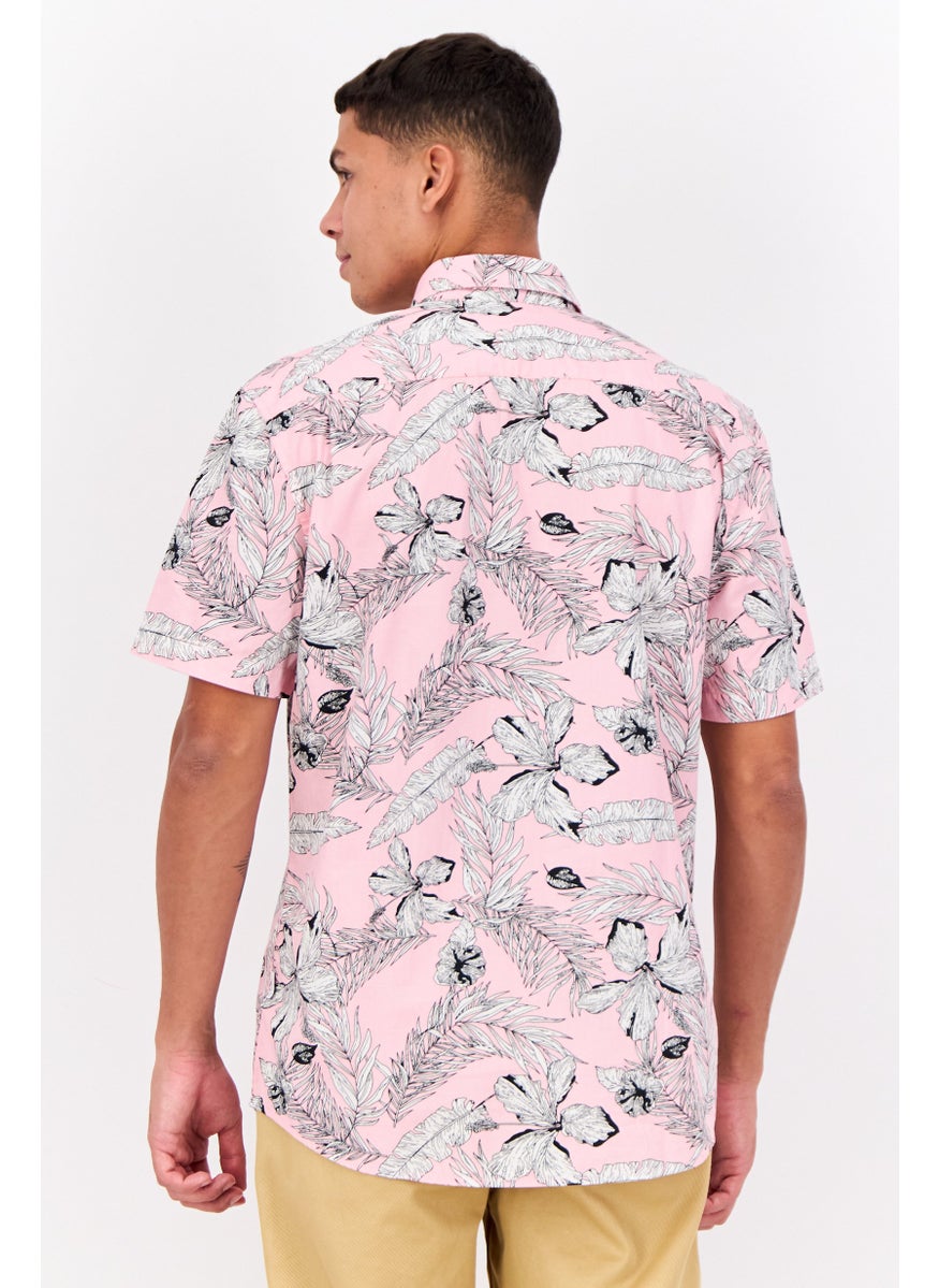 Peter Werth - Men Regular Fit Floral Pint Short Sleeves Casual Shirt, Pink - Image 1