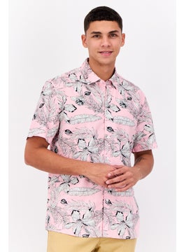 Men Regular Fit Floral Pint Short Sleeves Casual Shirt, Pink
