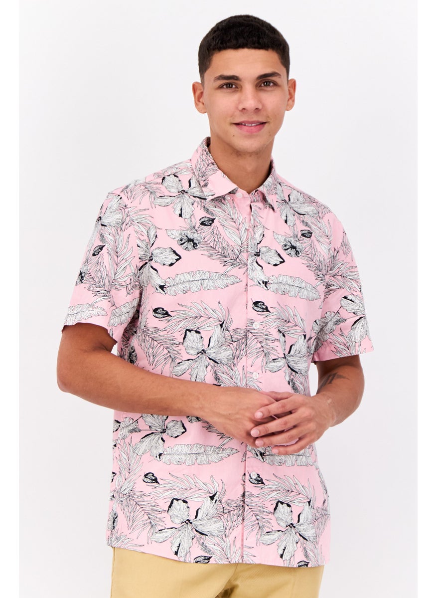 Peter Werth - Men Regular Fit Floral Pint Short Sleeves Casual Shirt, Pink - Image 1