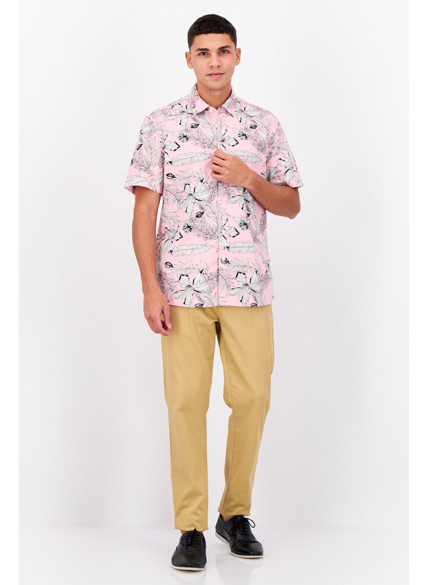 Peter Werth - Men Regular Fit Floral Pint Short Sleeves Casual Shirt, Pink - Image 1