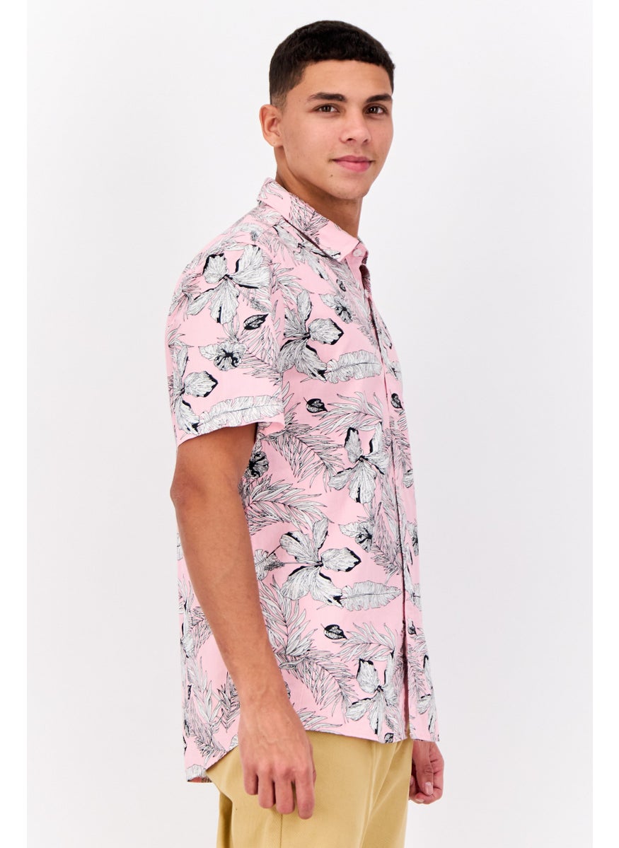 Peter Werth Men Regular Fit Floral Pint Short Sleeves Casual Shirt, Pink  - Image 4