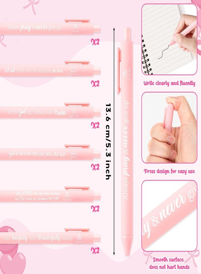ANGOLIO Christian Gifts Bulk Religious Journal Spiral Notebooks with Pens Notepads 100th Day of School 24P Pink Bows Christian Bible Prayer Notebook with Sticky Notes Ballpoint Pens for Student Kid - Image 3