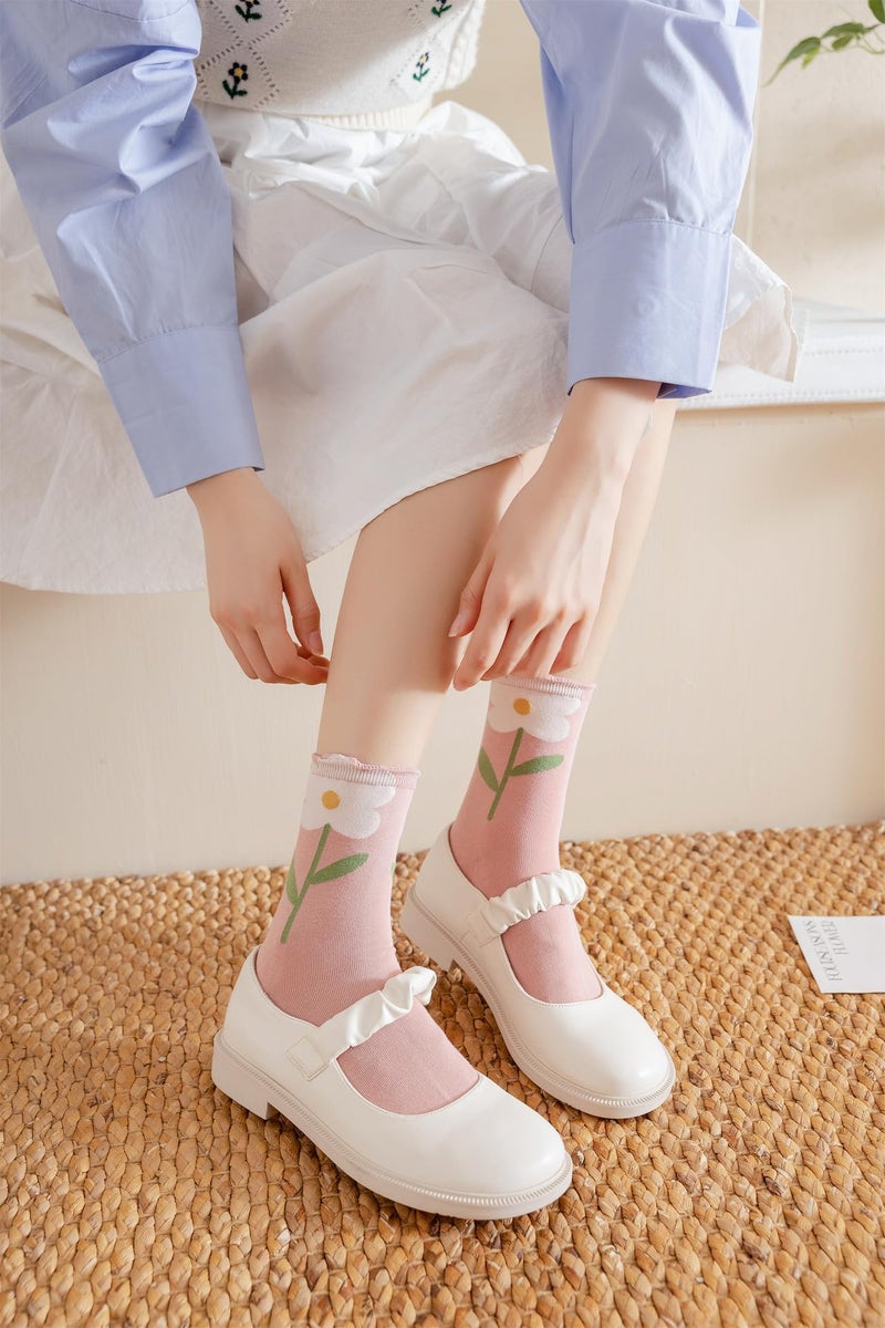 CazDopaM Cute Cotton Socks for Women and Girls, 5 Pairs Socks for Sports and Daily Wear Vintage Socks Floral Crew Socks (5-pairs,Cotton) - Image 5
