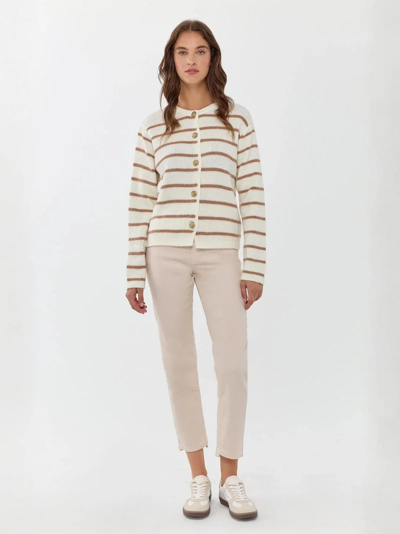 زوبعة كارديجان محبوك مخطط بياقة دائرية