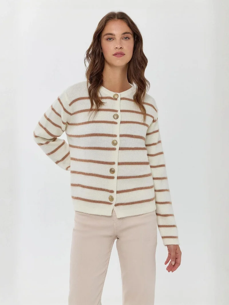 زوبعة كارديجان محبوك مخطط بياقة دائرية