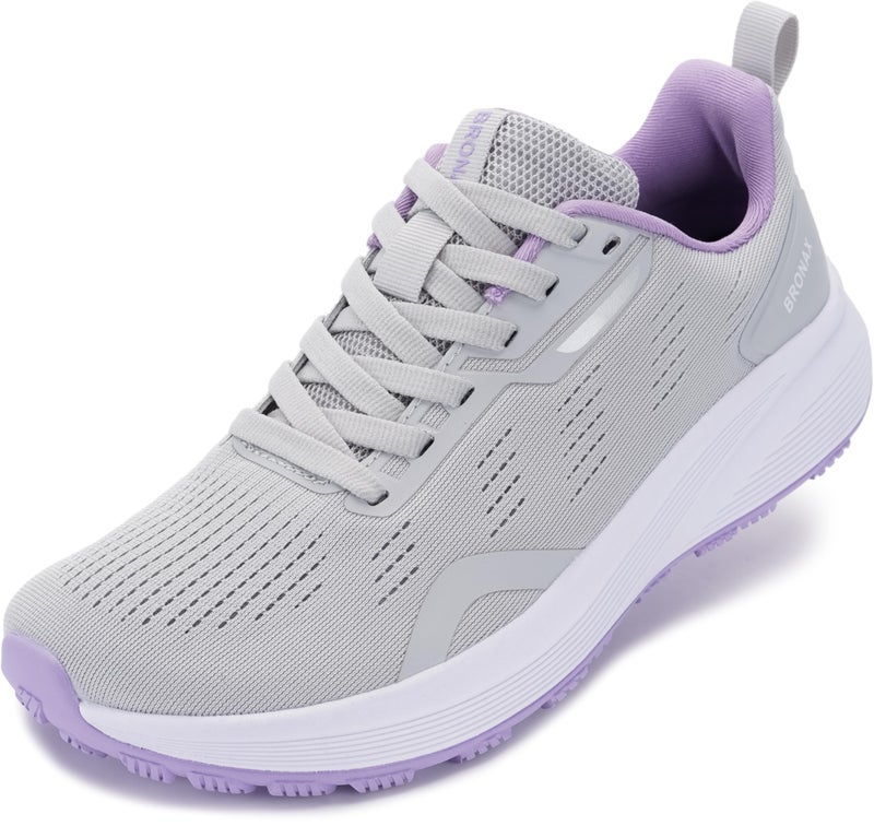 BRONAX Womens Wide Toe Tennis Shoes Walking Casual Gym Athletics Size 9.5w Running Mesh Lace up Rubber Sole Ladies Sneakers Female Pregnancy Footwear Grey and Purple 41 - Image 1