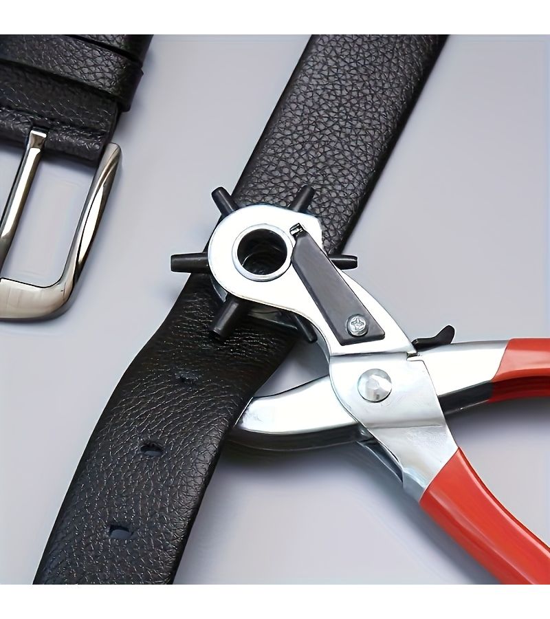 Heavy Duty 2 Piece Hole Punch Pliers Set Faux Leather Punching And Embossing Rotating Manual Tools With Red Grips For Belts Sewing Projects And Crafts DIY Gift - Image 2
