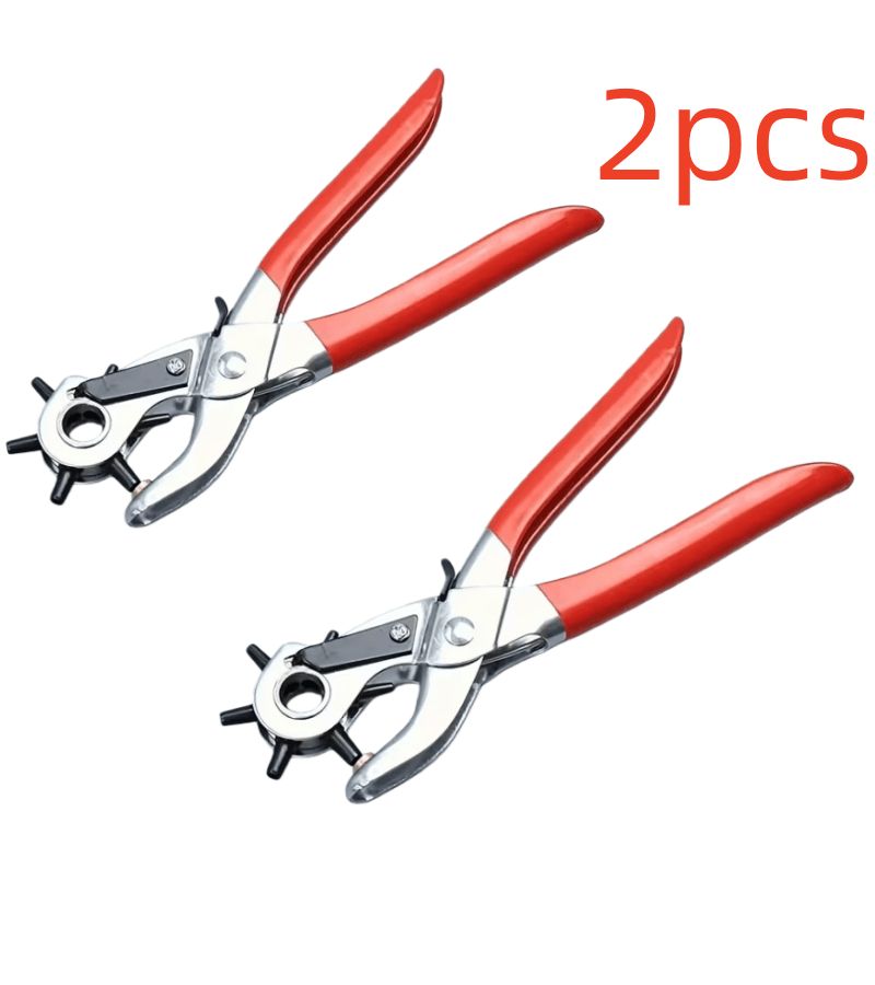 Heavy Duty 2 Piece Hole Punch Pliers Set Faux Leather Punching And Embossing Rotating Manual Tools With Red Grips For Belts Sewing Projects And Crafts DIY Gift - Image 1