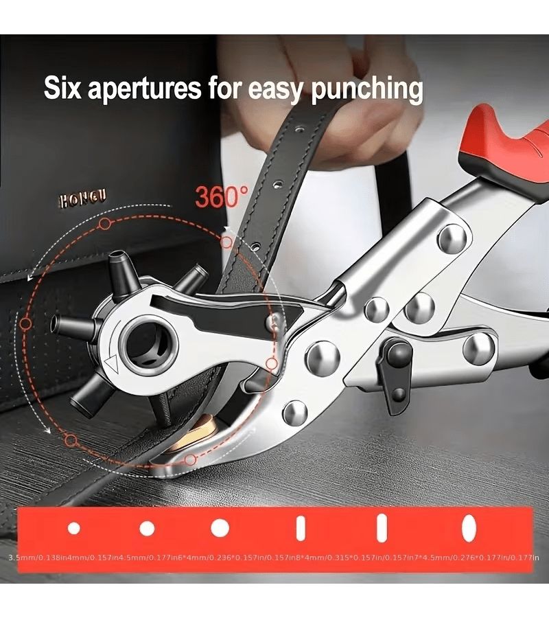 Heavy Duty 2 Piece Hole Punch Pliers Set Faux Leather Punching And Embossing Rotating Manual Tools With Red Grips For Belts Sewing Projects And Crafts DIY Gift - Image 4