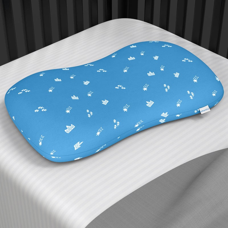 Cherilo Cherilo Contour Memory Foam Pillow for Kids for Extra Neck Support, Kids Pillow with Removable Cover, Royal Star Pattern Baby Pillow for Girls and Boys, For 3 Years & Above, 20.5" x 11.5" x 2.5", Blue - Image 1