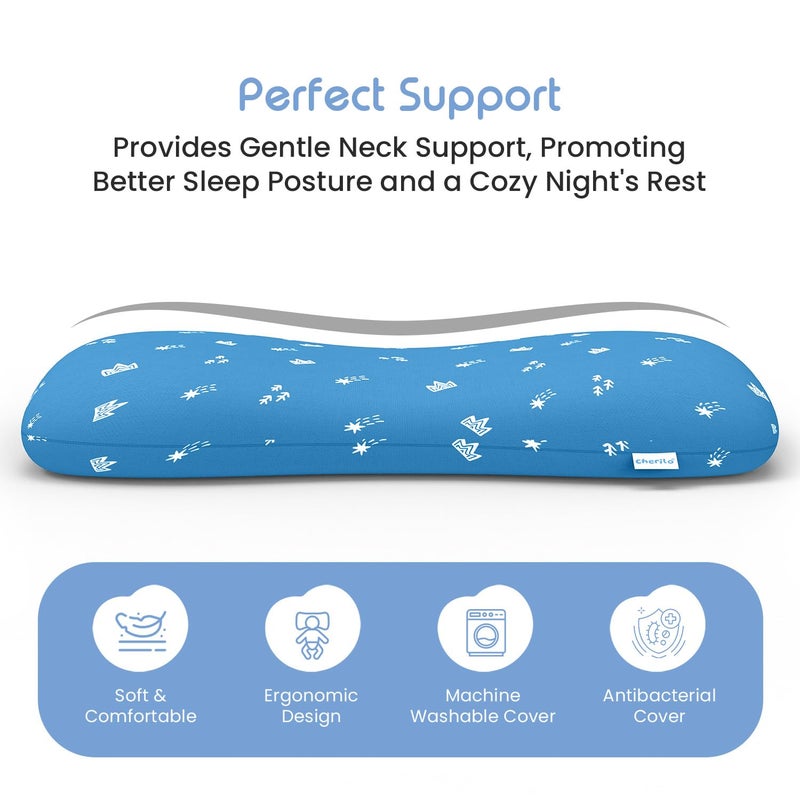 Cherilo Cherilo Contour Memory Foam Pillow for Kids for Extra Neck Support, Kids Pillow with Removable Cover, Royal Star Pattern Baby Pillow for Girls and Boys, For 3 Years & Above, 20.5" x 11.5" x 2.5", Blue - Image 3