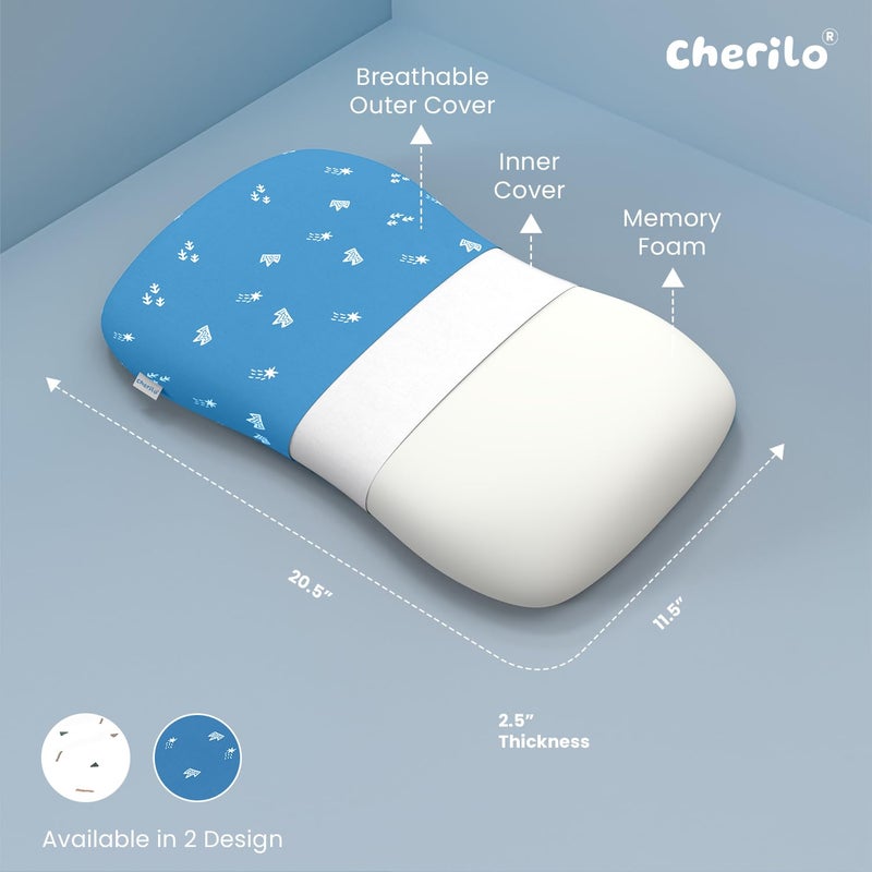 Cherilo Cherilo Contour Memory Foam Pillow for Kids for Extra Neck Support, Kids Pillow with Removable Cover, Royal Star Pattern Baby Pillow for Girls and Boys, For 3 Years & Above, 20.5" x 11.5" x 2.5", Blue - Image 4