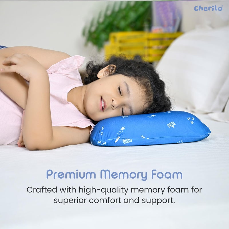 Cherilo Cherilo Contour Memory Foam Pillow for Kids for Extra Neck Support, Kids Pillow with Removable Cover, Royal Star Pattern Baby Pillow for Girls and Boys, For 3 Years & Above, 20.5" x 11.5" x 2.5", Blue - Image 5