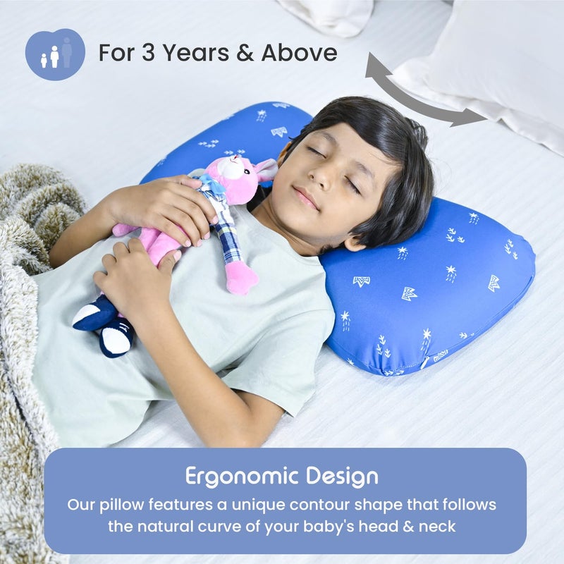 Cherilo Cherilo Contour Memory Foam Pillow for Kids for Extra Neck Support, Kids Pillow with Removable Cover, Royal Star Pattern Baby Pillow for Girls and Boys, For 3 Years & Above, 20.5" x 11.5" x 2.5", Blue - Image 2
