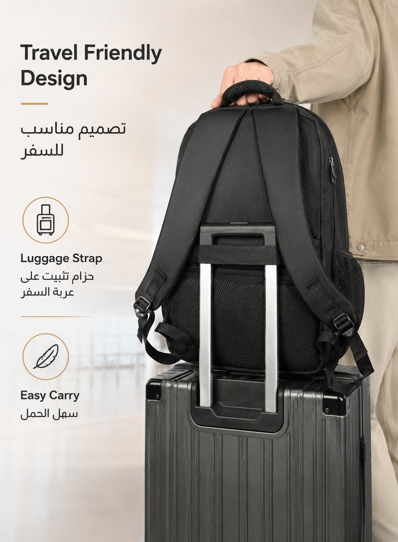 Trend 15.6 Inch Laptop School Travel Backpack For Men Women, Large Capacity Multi Compartment Backpack For Laptop Books Work College And Daily Essentials, Lightweight Commuter Daypack, Black - Image 4