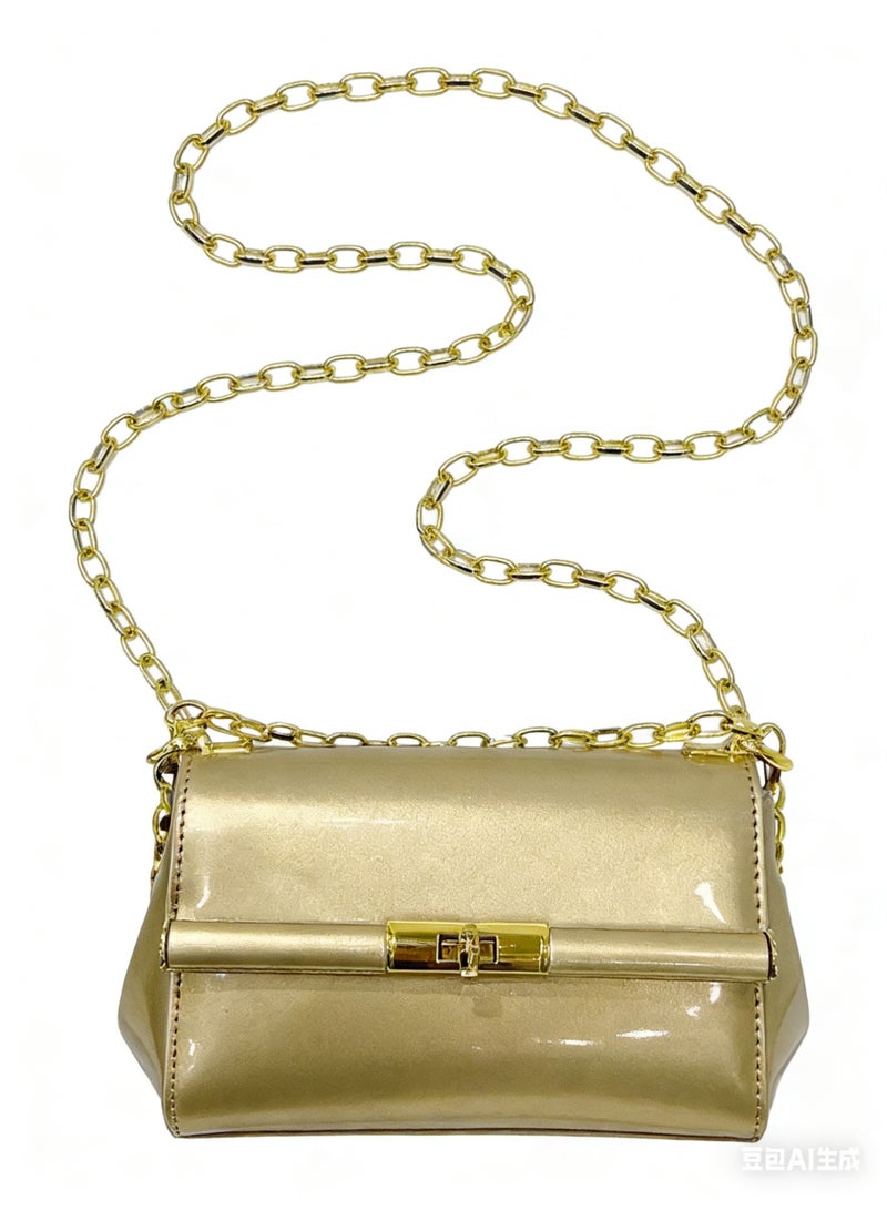 دي آند جي براءة اختراع الجلد مصغرة حقيبة الكتف - الذهب سلسلة التواء قفل، أنيقة القابض Crossbody، هدية جاهزة - Image 5