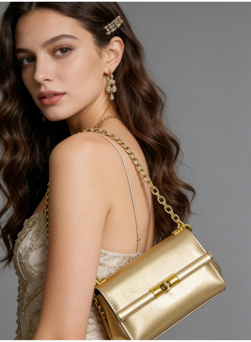 دي آند جي براءة اختراع الجلد مصغرة حقيبة الكتف - الذهب سلسلة التواء قفل، أنيقة القابض Crossbody، هدية جاهزة - Image 2