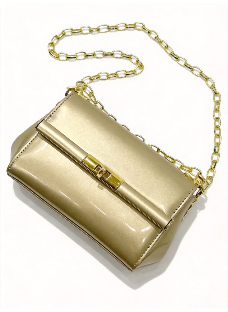 دي آند جي براءة اختراع الجلد مصغرة حقيبة الكتف - الذهب سلسلة التواء قفل، أنيقة القابض Crossbody، هدية جاهزة - Image 1