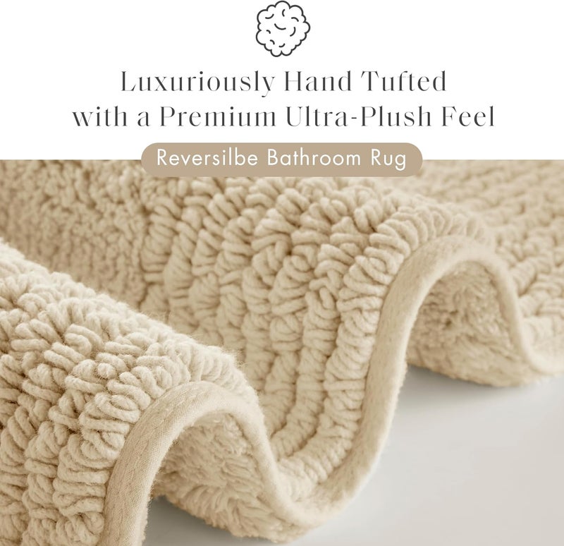 madison park Signature Splendor Reversible 100% Cotton Tufted Bathroom Rug-3000 GSM Hotel Quality Luxurious Plush Medium Pile Bath Mat Absorbent, Quick Dry, Shower Room Décor, 21x34, Natural - Image 2