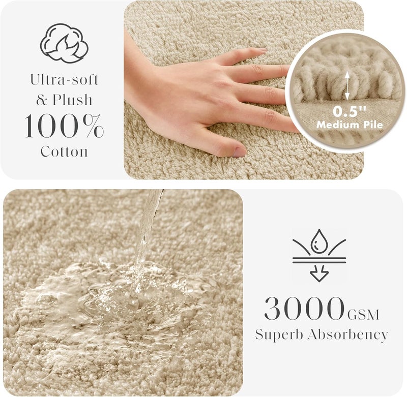 madison park Signature Splendor Reversible 100% Cotton Tufted Bathroom Rug-3000 GSM Hotel Quality Luxurious Plush Medium Pile Bath Mat Absorbent, Quick Dry, Shower Room Décor, 21x34, Natural - Image 3