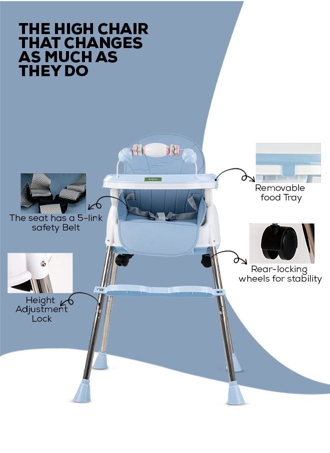 BAYBEE 4 In 1 Nora Convertible High Chair For Kids With Adjustable Height And Footrest Baby Toddler Feeding Booster Seat With Tray Safety Belt Kids High Chair For Baby 6 Months To 4 Years Blue  - Image 5